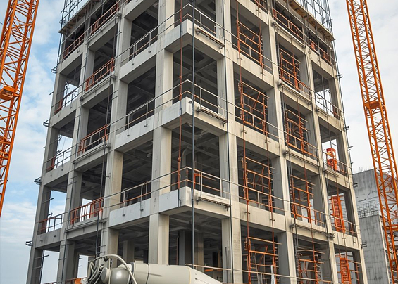 Street-level view of a residential development